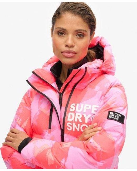 Superdry Red Sport Hooded Ski Boxy Puffer Jacket