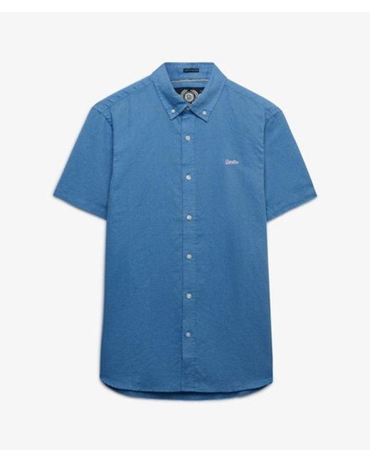Superdry Blue Cotton Linen Short Sleeve Shirt for men