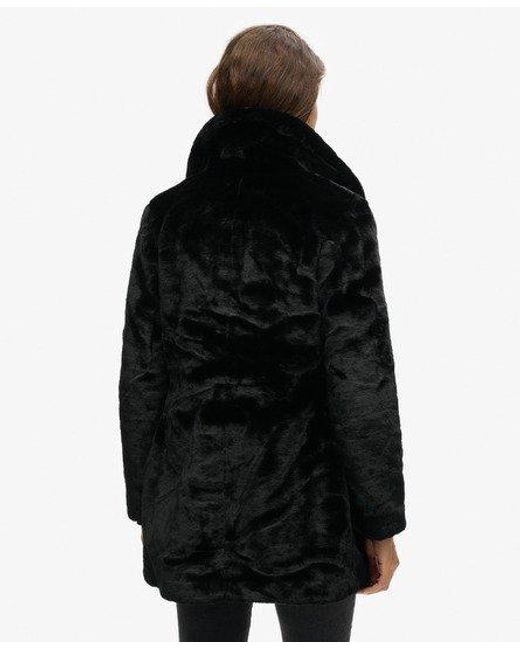 Superdry Black Vintage Mid Faux Fur Coat