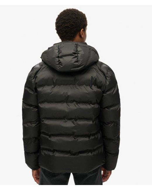 Superdry Black Hooded City Graphic Puffer Jacket for men