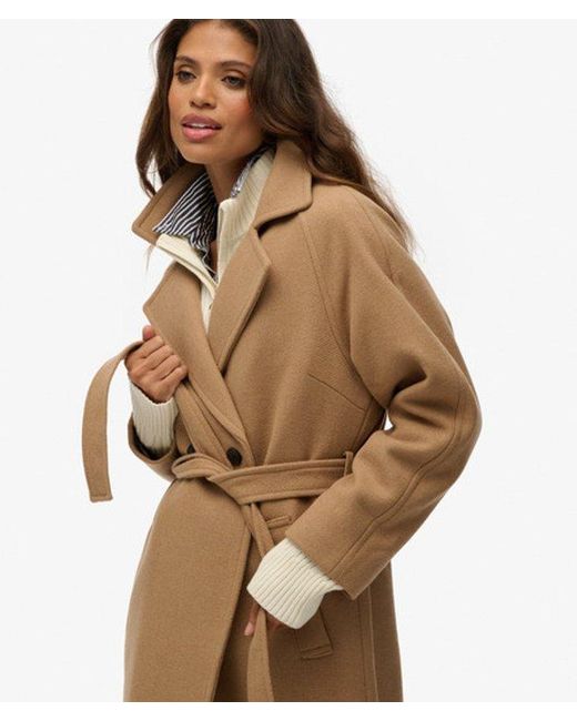 Superdry Brown & Co Relaxed Long Wool Blend Coat