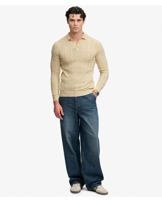 Superdry Natural & Co Knitted Cable Long Sleeve Polo Top for men