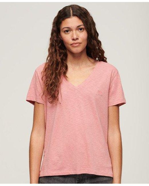 Superdry Pink Slub Embroidered V-neck T-shirt