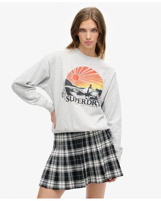 Superdry White Travel Souvenir Loose Sweatshirt