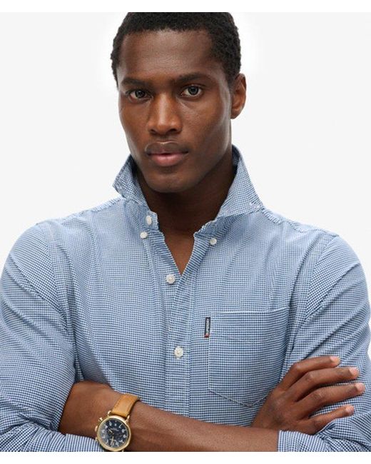 Superdry Blue Essentials Long Sleeve Oxford Shirt for men