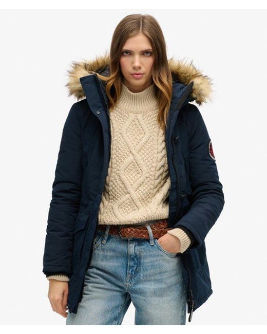 Superdry Blue & Co Everest Faux Fur Hooded Parka Coat