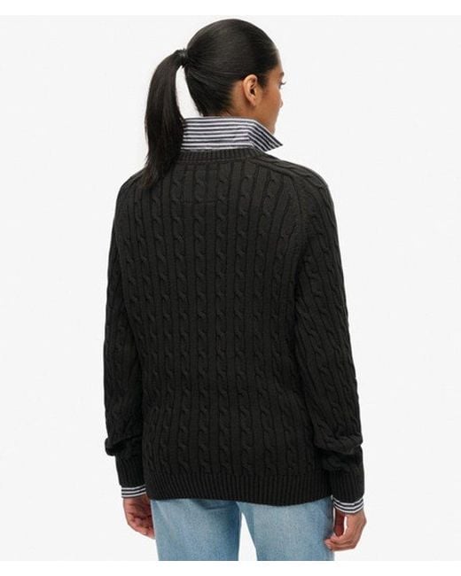 Superdry Slouchy Kabelgebreide Trui in het Black