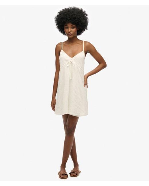 Superdry White Cotton Textured Woven Cami Mini Dress