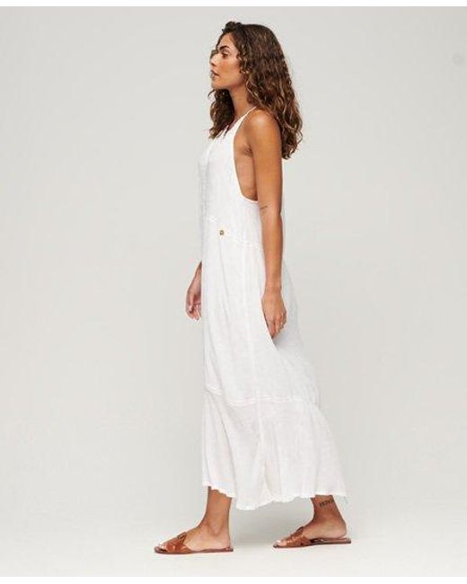 Superdry Maxi-jurk Met Kanten Rand in het White