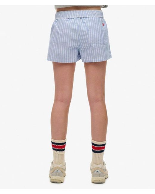 Superdry Gestreepte Elastische Short Van Biologisch Katoen in het Blue