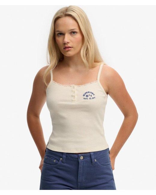 Superdry Blue & Co Athletic Essentials Embroidered Button Cami Top