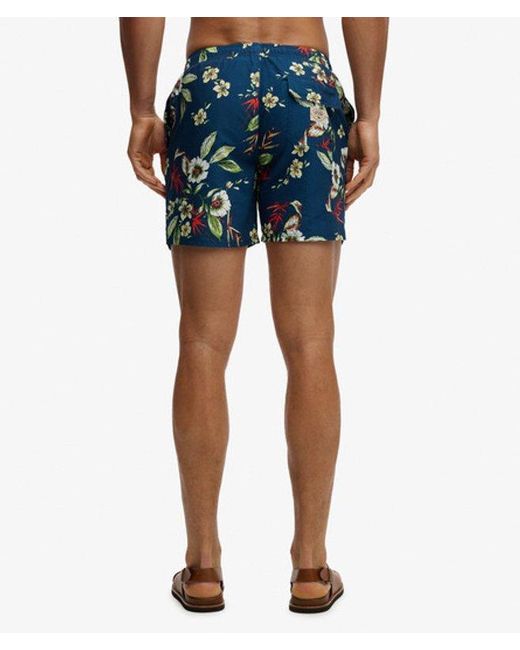 Superdry Blue & Co Hawaiian Print 16-inch Swim Shorts for men