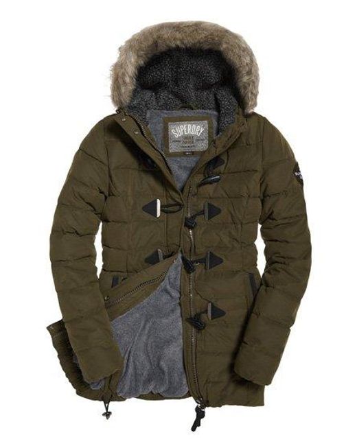 Superdry Green Microfibre Tall Toggle Puffle Jacket Khaki