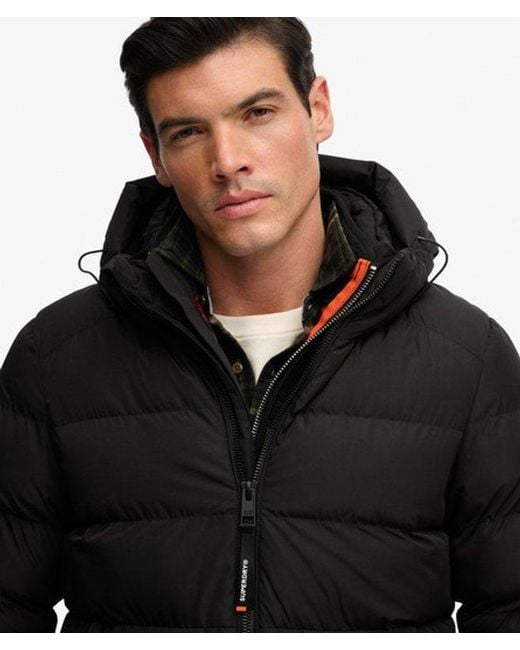Superdry Black & Co Classic Embroidered Logo Hooded Sports Puffer Jacket for men