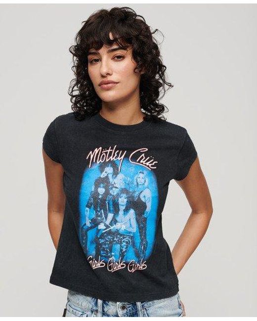 Superdry Mötley Crue T-shirt Met Kapmouwen in het Blue