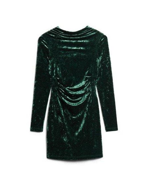 Superdry Green Velvet Long Sleeve Mini Dress