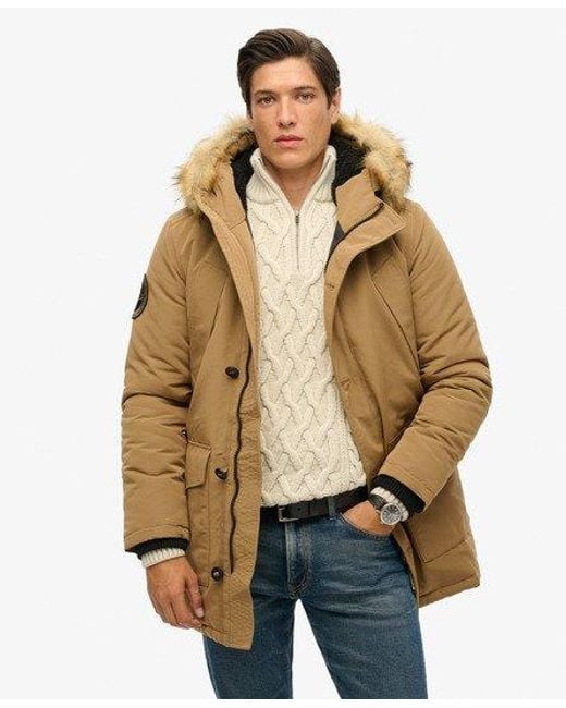 Superdry Everest Parka Met Capuchon Van Imitatiebont in het Natural voor heren