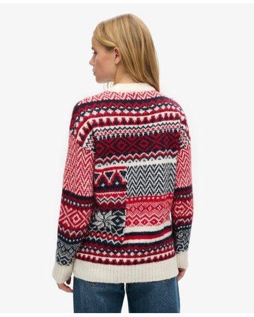 Superdry Red Classic Mixed Knit Mix Pattern Jumper
