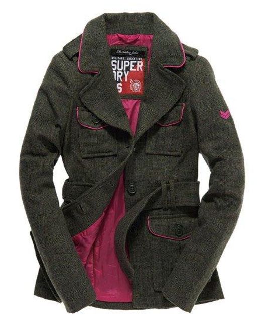 Superdry Green Artillery Jacket Tweed Check