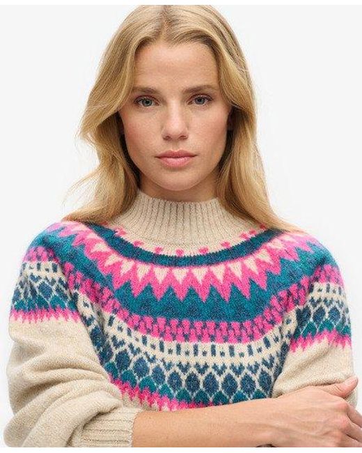 Superdry Blue Slouchy Pattern Knit Jumper