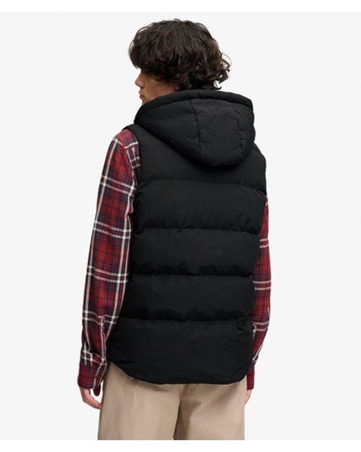 Superdry Black Hooded Short Everest Gilet for men
