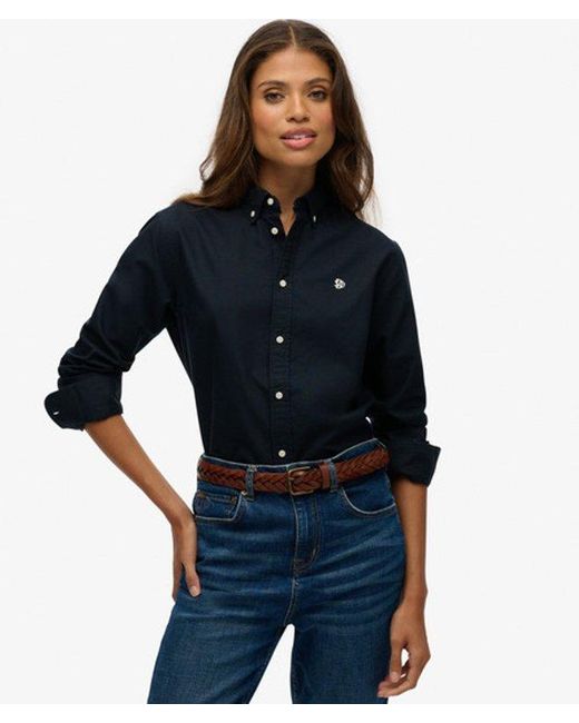 Superdry Blue Slim Oxford Button Down Long Sleeve Shirt