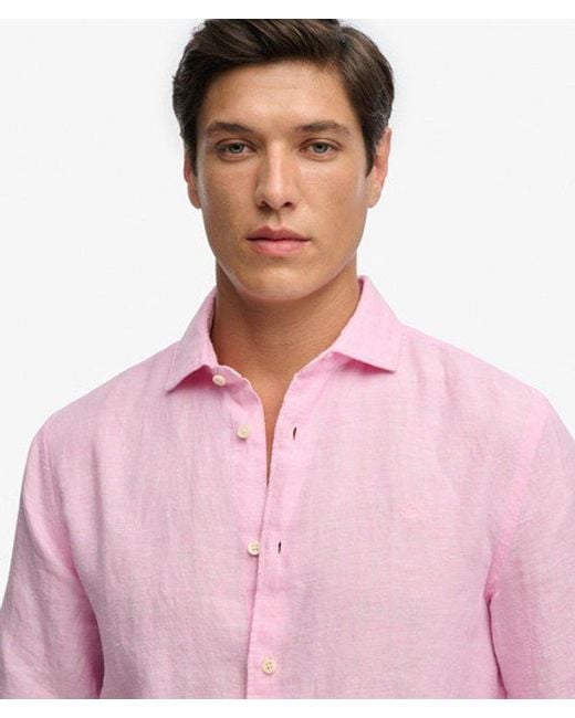 Superdry Pink & Co Riviera Long Sleeve Linen Shirt for men