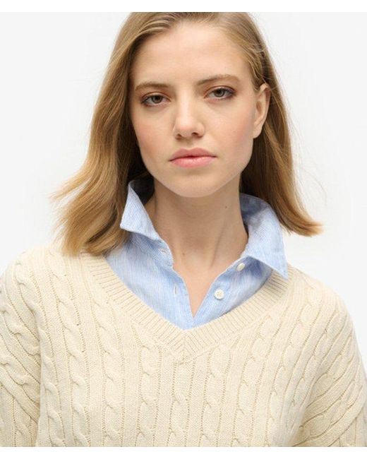 Superdry Natural & Co Oversized V Neck Cable Knit Jumper