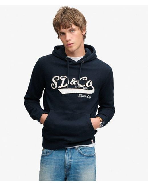 Superdry Blue & Co Washed Embroidered Relaxed Hoodie for men