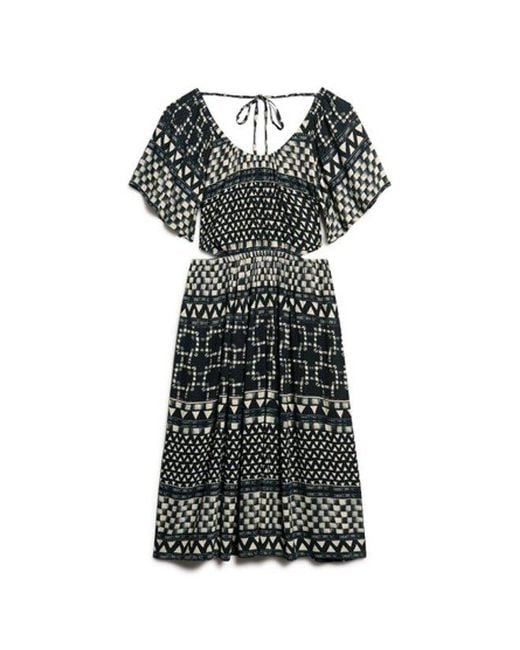 Superdry Black & Co Printed Cut Out Midi Dress