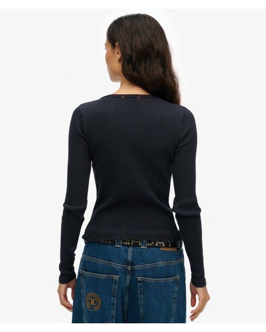 Superdry Black & Co Essential Button Long Sleeve Top