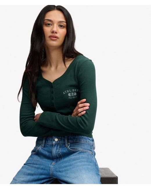 Superdry Athletic Button Down Longsleeve Top in het Green