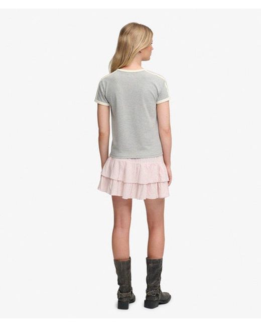 Superdry Pink & Co Printed Tiered Mini Skirt