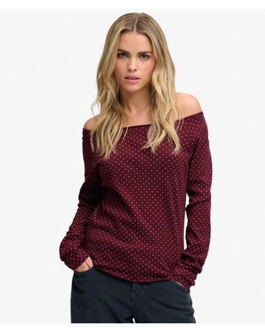 Superdry Red & Co Bardot Off Shoulder Top