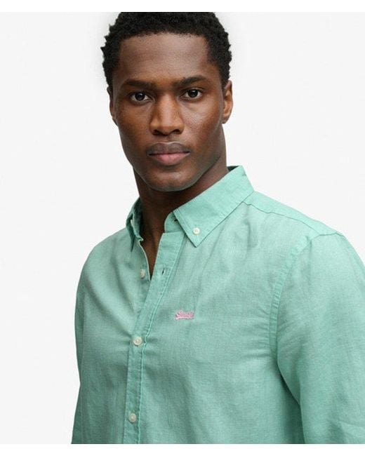 Superdry Green & Co Cotton Linen Long Sleeve Shirt for men
