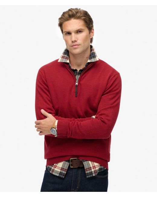 Superdry Red & Co Essentials Cotton Half Zip Jumper for men