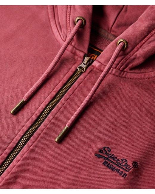 Superdry Red Essential Logo Washed Zip Hoodie for men