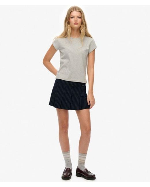Superdry Blue & Co Pinstripe Pleat Mini Skirt