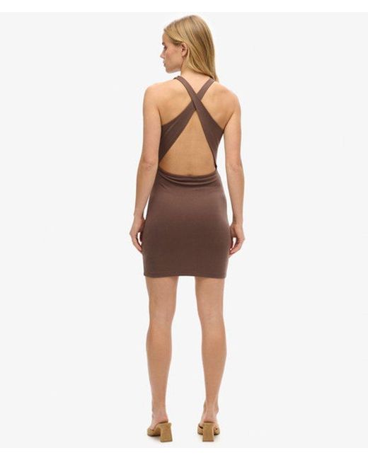 Superdry Brown Modal Jersey Cross Back Mini Dress