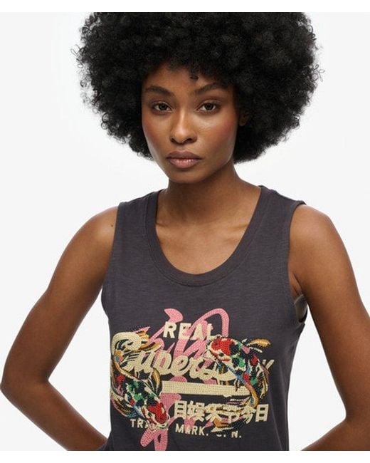 Superdry Gray & Co Vintage Logo Tokyo Scoop Neck Tank Top