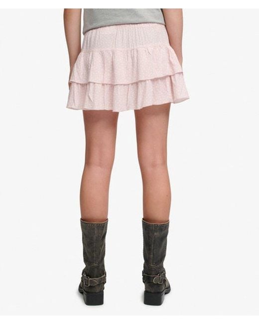 Superdry Pink & Co Printed Tiered Mini Skirt