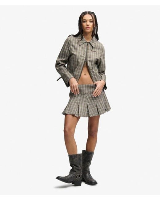 Superdry Gray Bench X & Co Bench Logo Pleated Check Mini Skirt