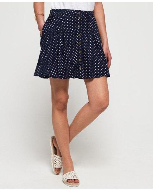 Superdry Blue Maycee Button Skirt Polka Dot