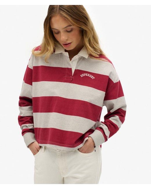 Superdry Red & Co Athletic Essentials Stripe Rugby Top