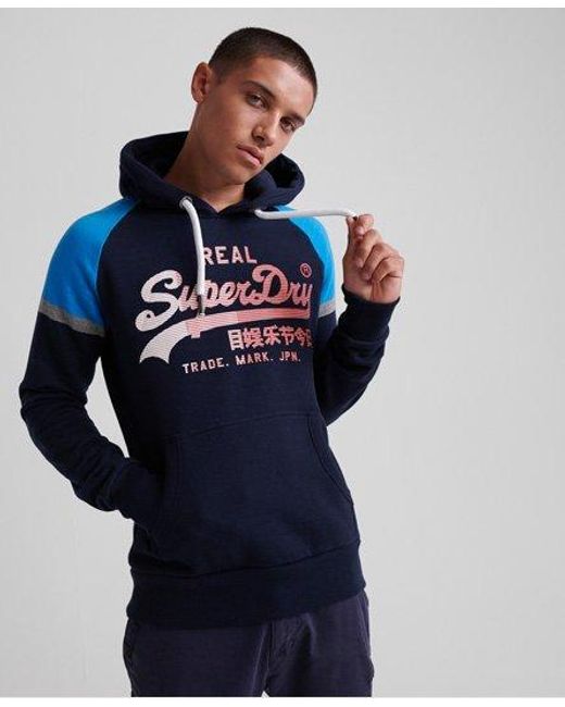 Superdry Blue Vintage Logo 1St Raglan Hoodie Eclipse for men