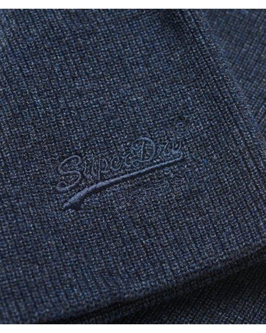 Superdry Blue Essential Logo Knitted Beanie Hat for men