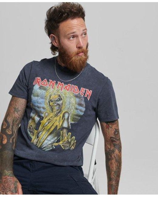 Superdry Blue Iron Maiden X Limited Edition Classic Graphic Print T-shirt for men