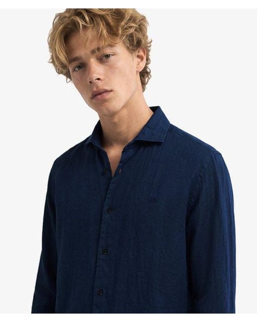 Superdry Blue & Co Riviera Long Sleeve Linen Shirt for men