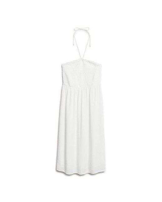Superdry White Smocked Midi Beach Dress