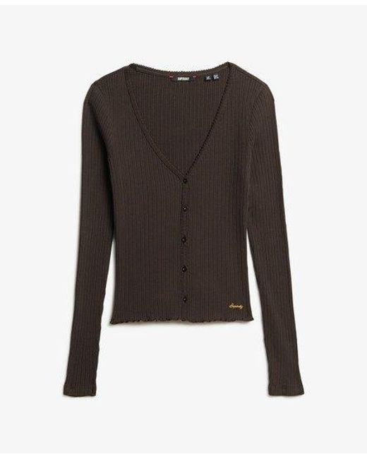 Superdry Black Essential Button Long Sleeve Top